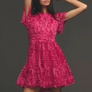 Anthropologie Pink Floral Appliqué Somerset Mini Dress